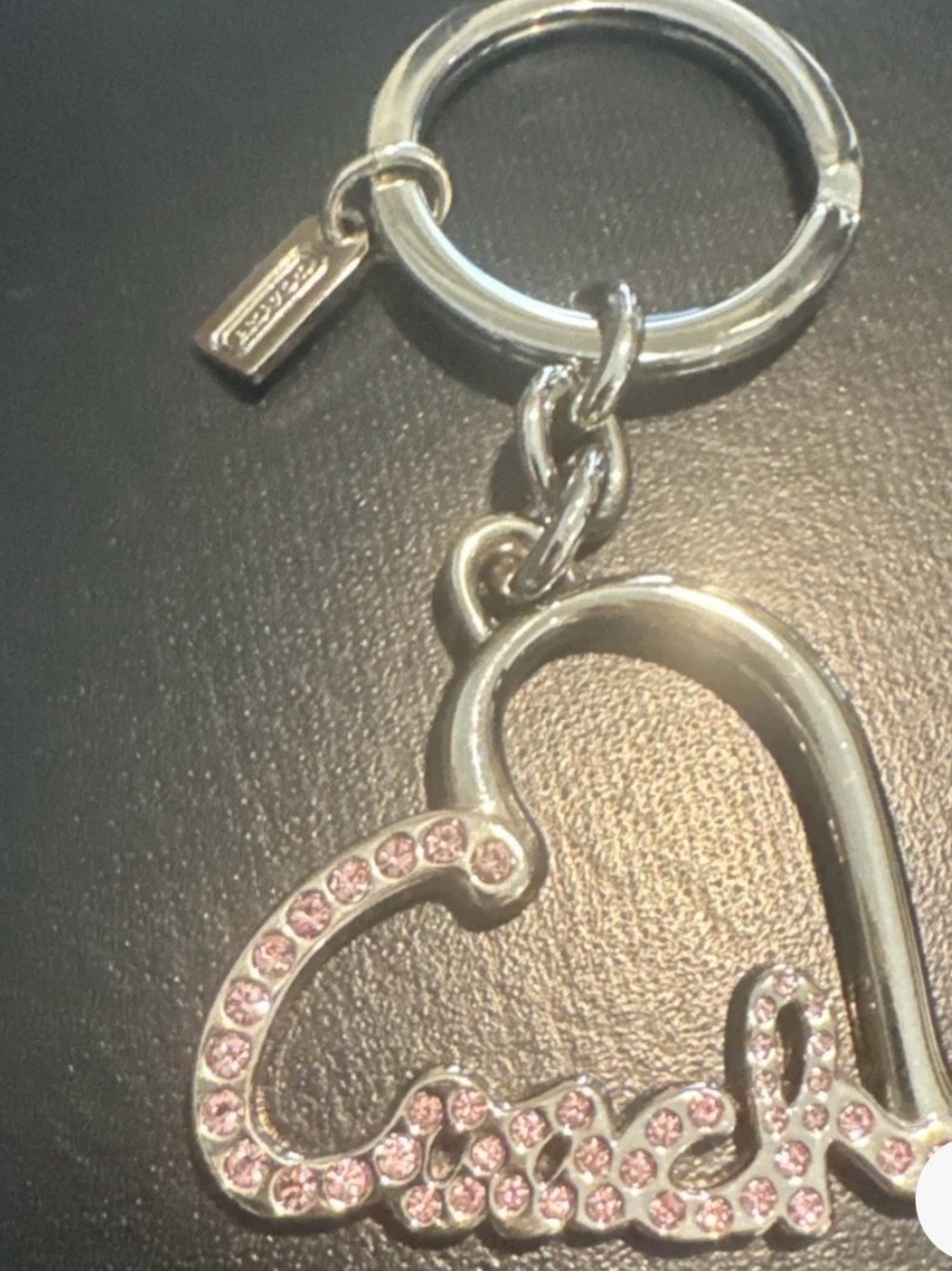 Coach Silver Heart Keychain with Pink Crystals